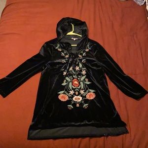 Black velvet hooded sweater - Boutique